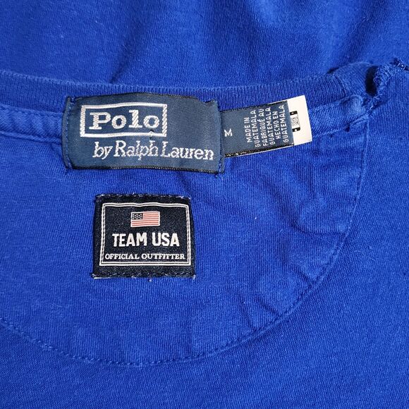 Authentic Vintage Polo Ralph Lauren Team USA Jersey T-Shirt Blue Flag Olympic MD - Picture 7 of 13